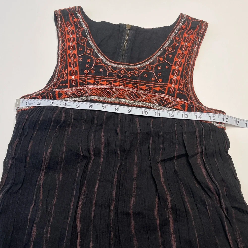 Free People Aztec Bib Beaded Embroidered Black Boho Festival Mini Dress